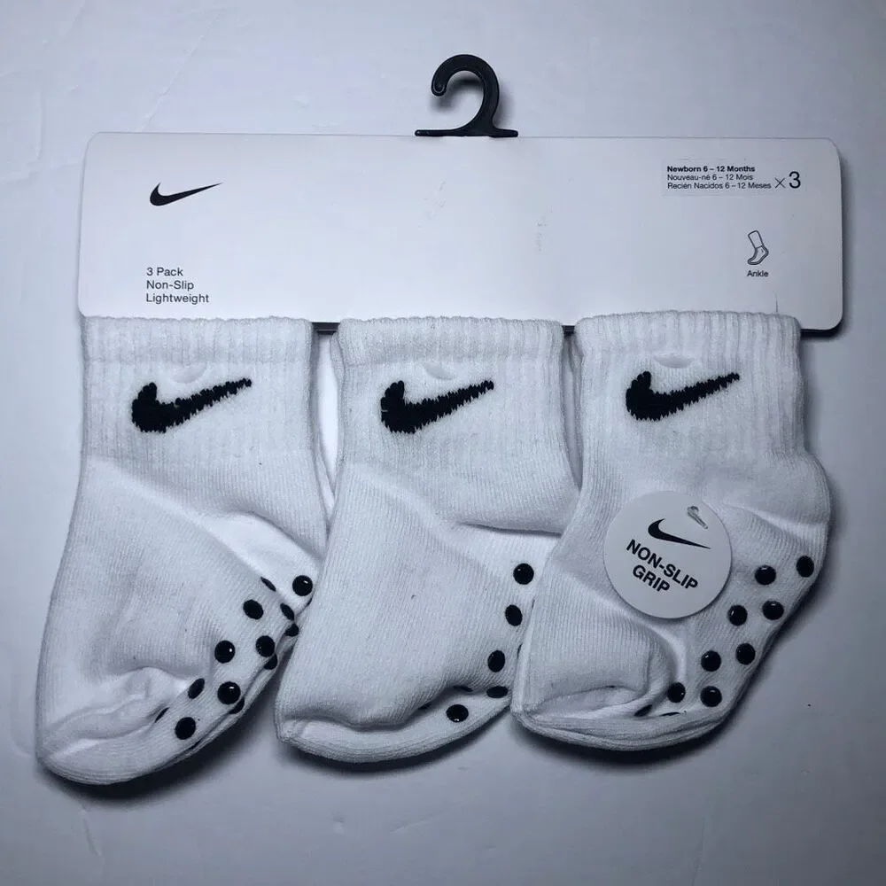 Nike Baby Gripper Socks Size 6-12 Months White 3-pack